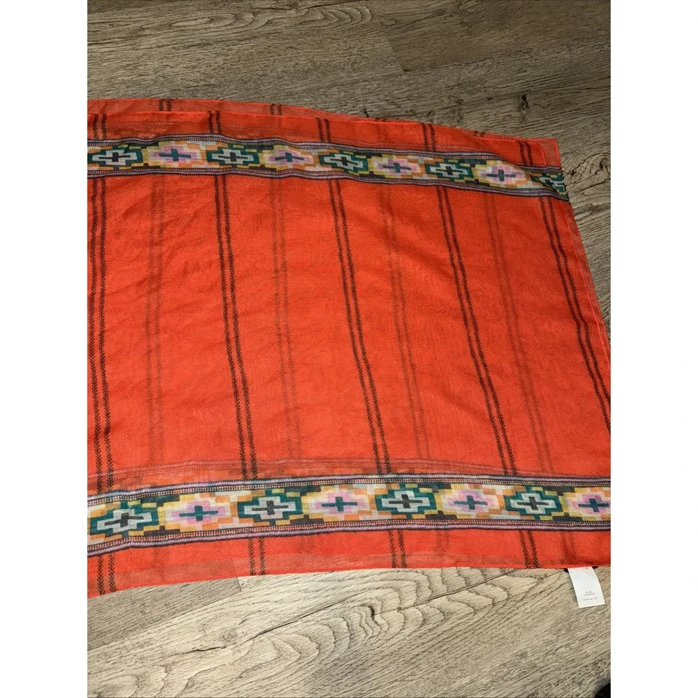 J.CREW Orange Green Pink Lightweight Woven Rectangular Scarf 21